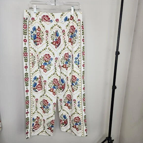 NWT Sezane X Farm Rio Tiago Crop Linen Blend Pant Romantic Garden 42/US Size 10 - Picture 10 of 16